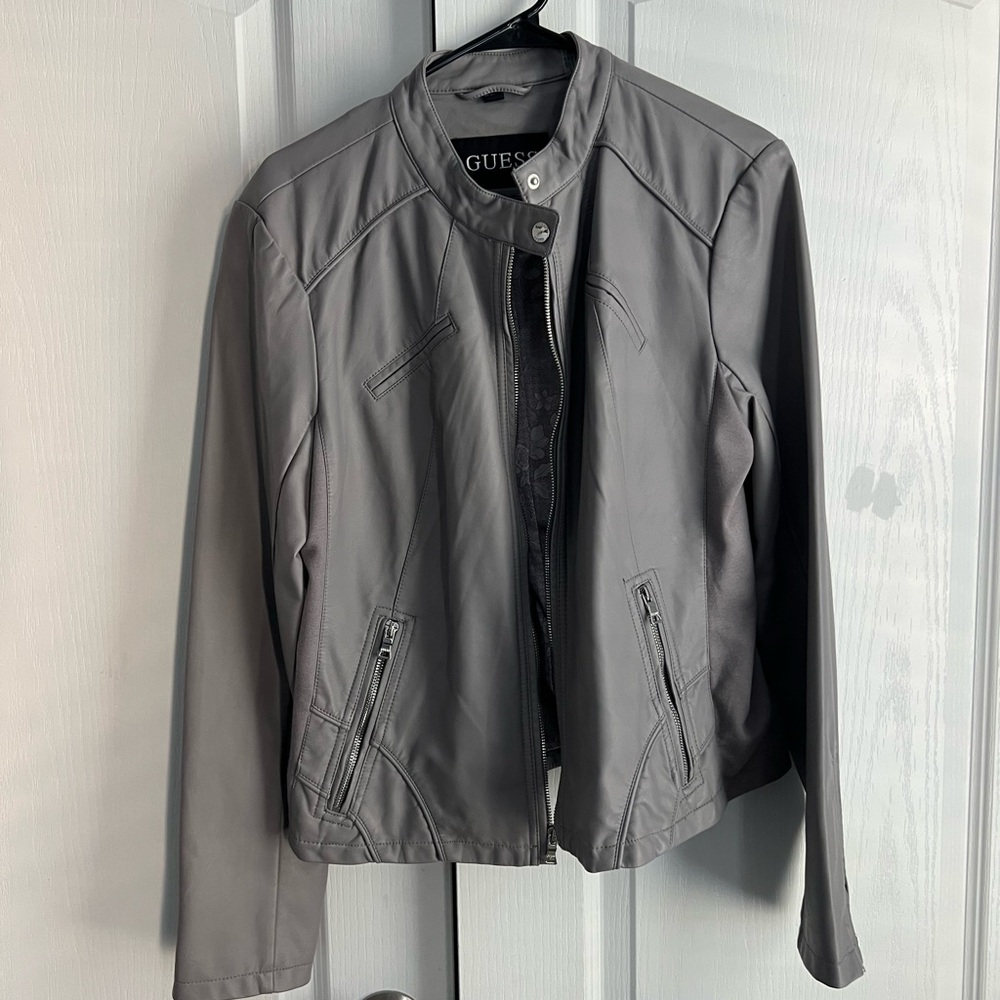 GUESS Women's Gray Faux Leather Jacket